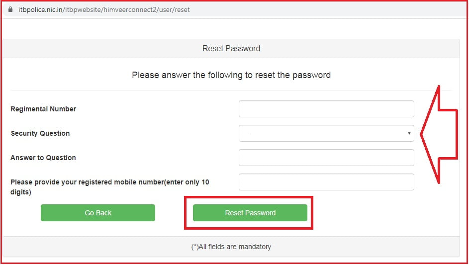 ITBP request for password reset | ITBP Forget Password reset 