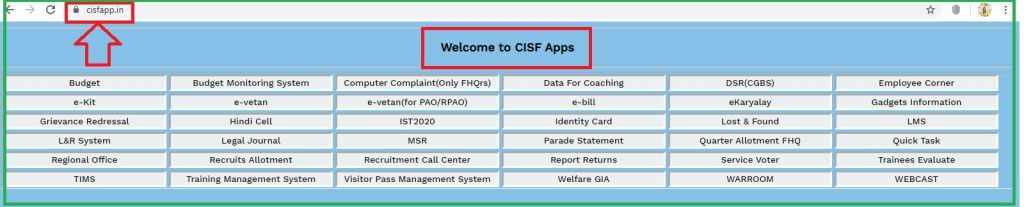 Central Industrial Security Force apps website https://cisfapp.cisf.gov.in/empcorner/login.php