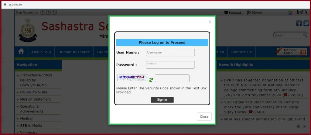 Ssb Login SSB Pay Slip 2026 Download Monthly Salary Slip, Login at Ssb.nic.in