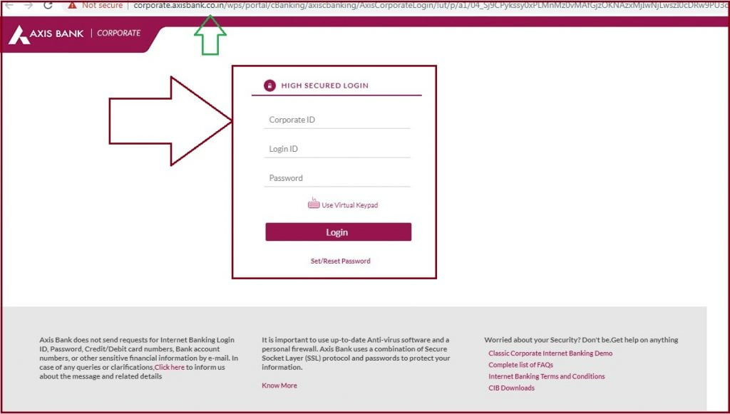 Axis Bank Corporate Net Banking Login