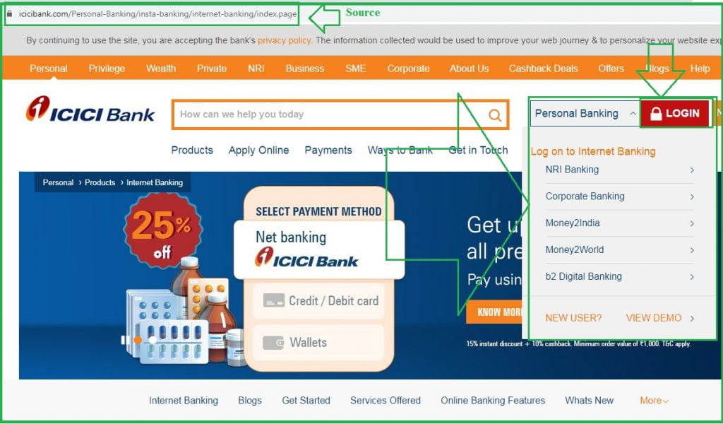 icici net banking customer care number