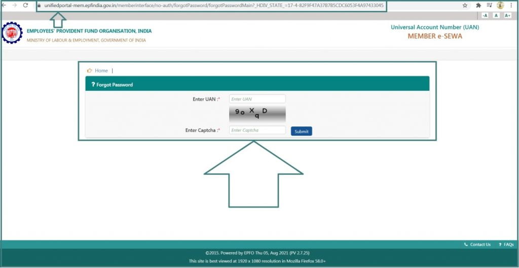 EPFO Password Reset