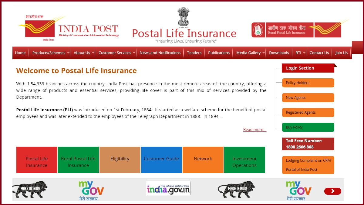 PLI Postal Life insurance Online Payment, Register, Status check