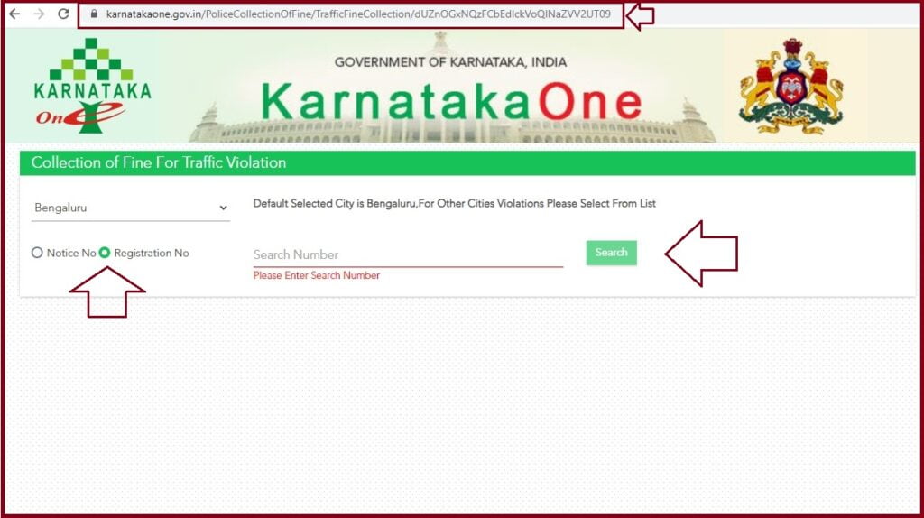 pay karnataka traffic fines at karnataka one