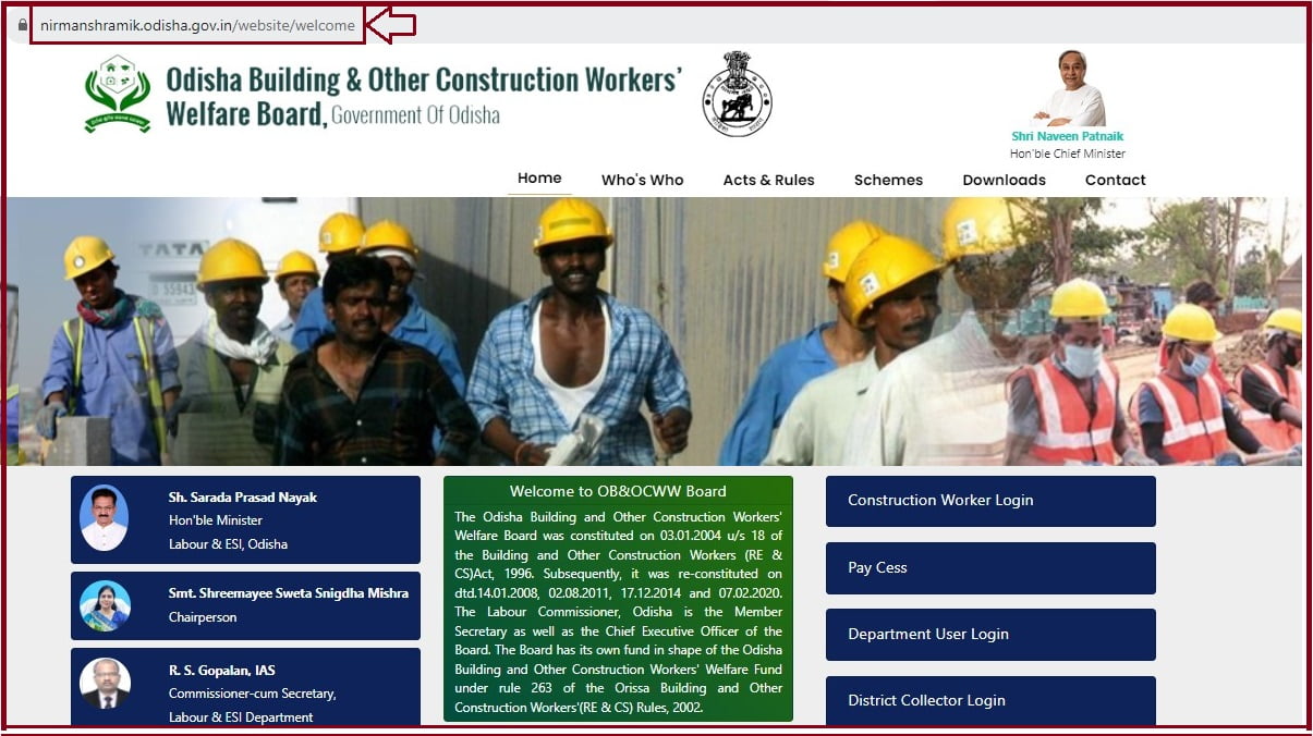 nirman shramik odisha login at nirmanshramik odisha gov in